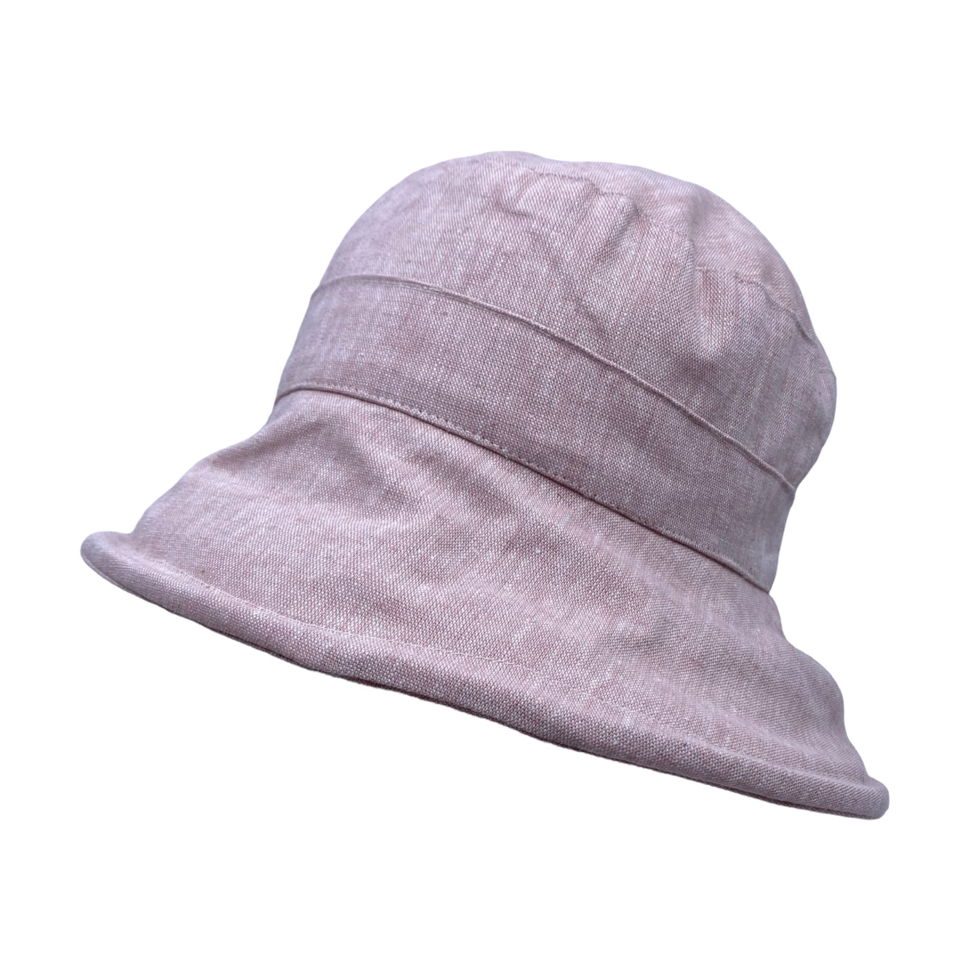 Chapeau en lin à large bord, fait à la main à Montréal par Geneviève Dostaler, avec protection solaire UV50+
