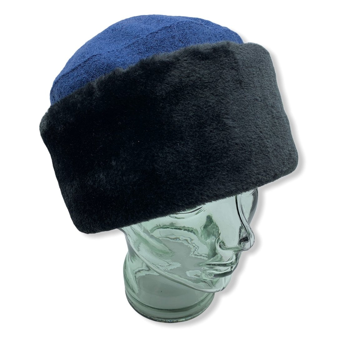 Toque russe bleu | Fausse Fourrure | laine Bouillie | Chapeaux | Fabriqué au Canada | Montreal | Genevieve Dostaler