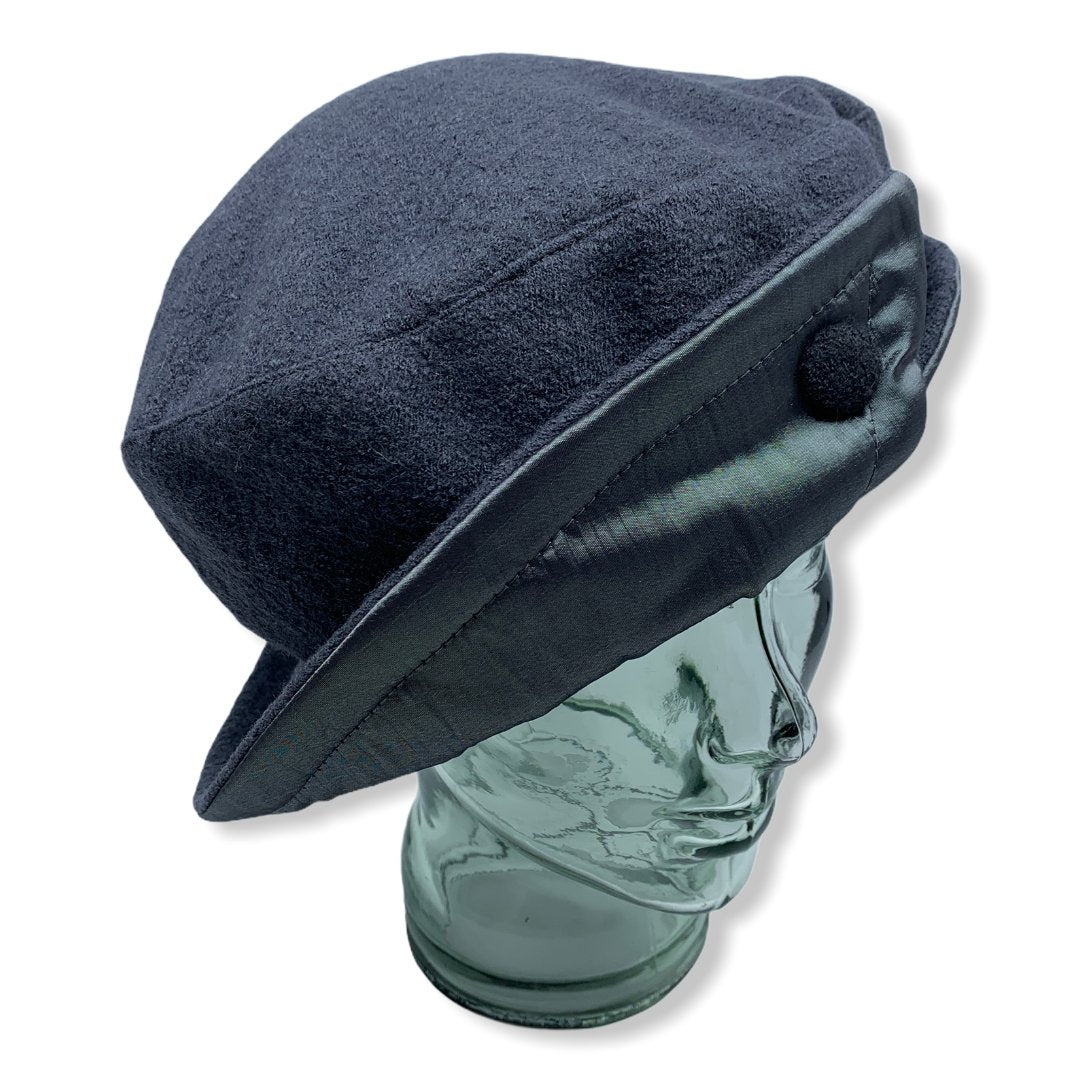 Beret gris avec taffeta | Femme | Fabriqué au Canada | Montreal | Chapeaux | Genevieve Dostaler
