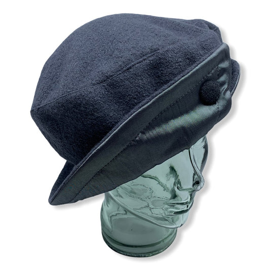 Beret gris avec taffeta | Femme | Fabriqué au Canada | Montreal | Chapeaux | Genevieve Dostaler