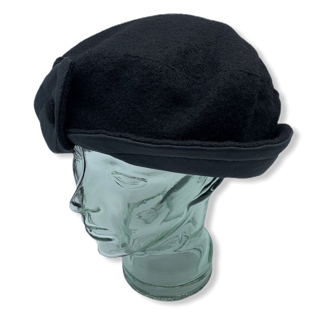 Beret noir avec taffeta | Femme | Fabriqué au Canada | Montreal | Chapeaux | Genevieve Dostaler