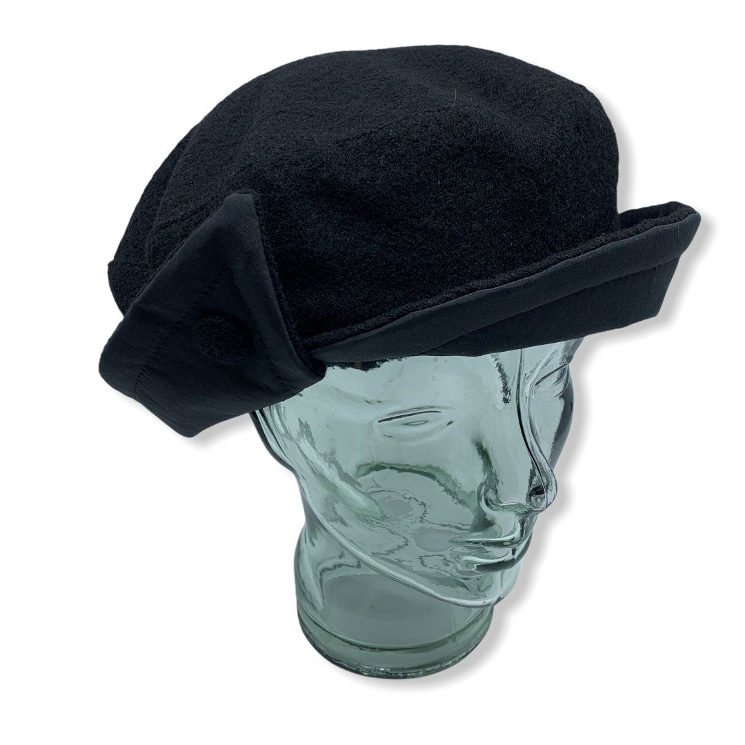 Beret noir avec taffeta | Femme | Fabriqué au Canada | Montreal | Chapeaux | Genevieve Dostaler