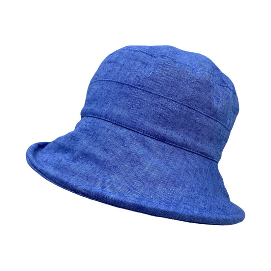 OPALE ( royal blue ) | Wide-brimmed linen hat - Geneviève Dostaler