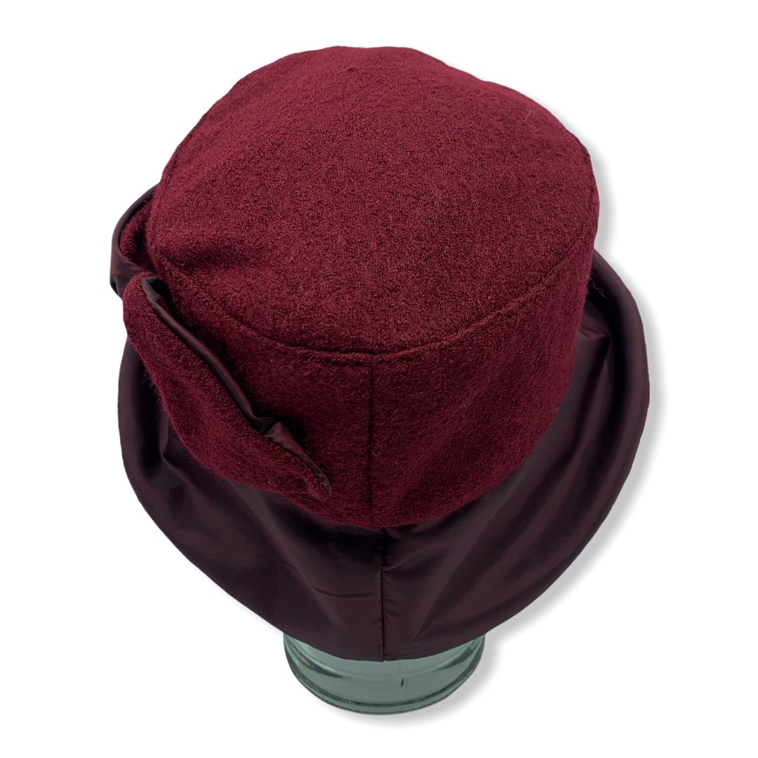 Burgundy winter bell hat with taffeta | Large brim | Ladies | Made in Canada | Montreal | Genevieve Dostaler