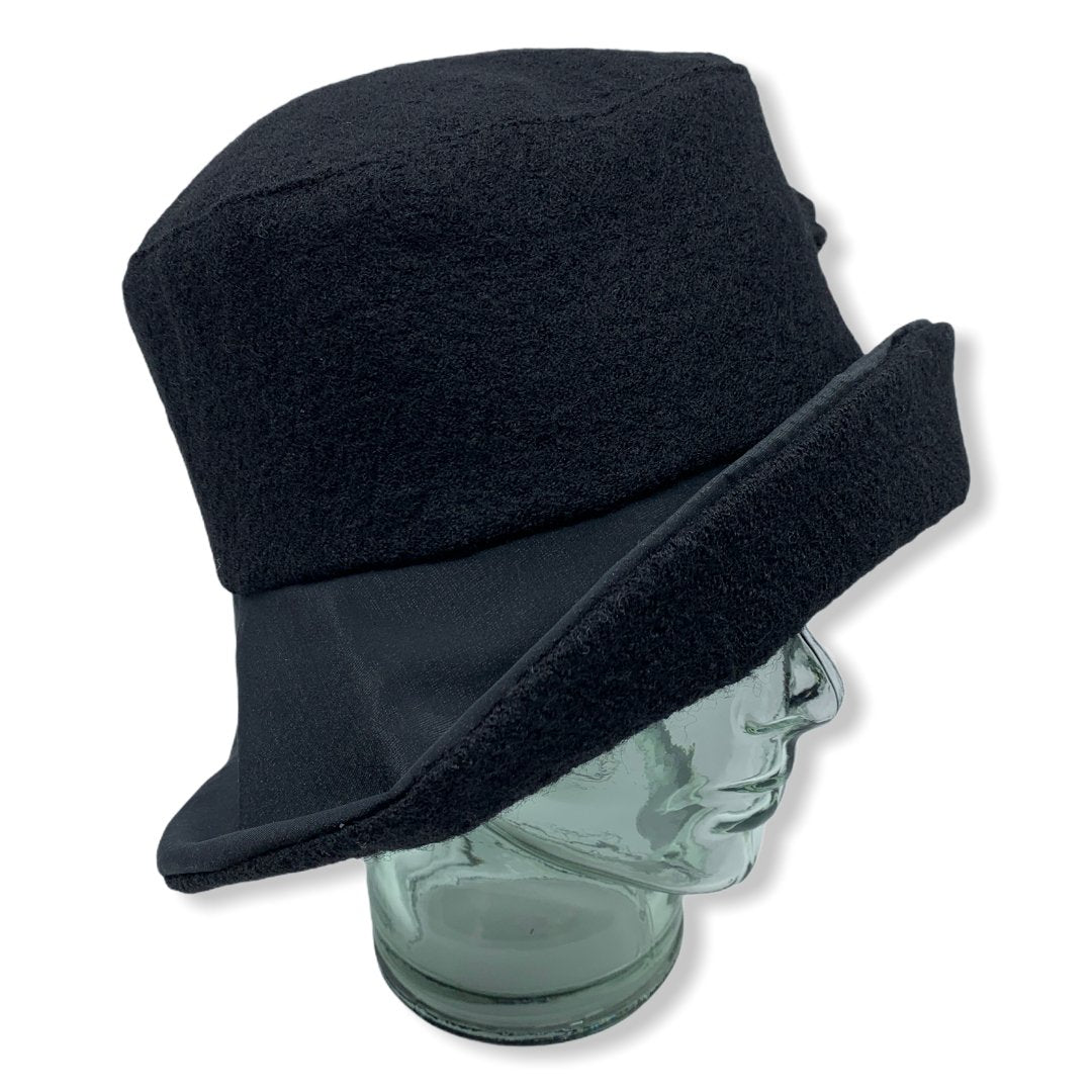Black winter bell hat with taffeta | Large brim | Ladies | Made in Canada | Montreal | Genevieve Dostaler 
