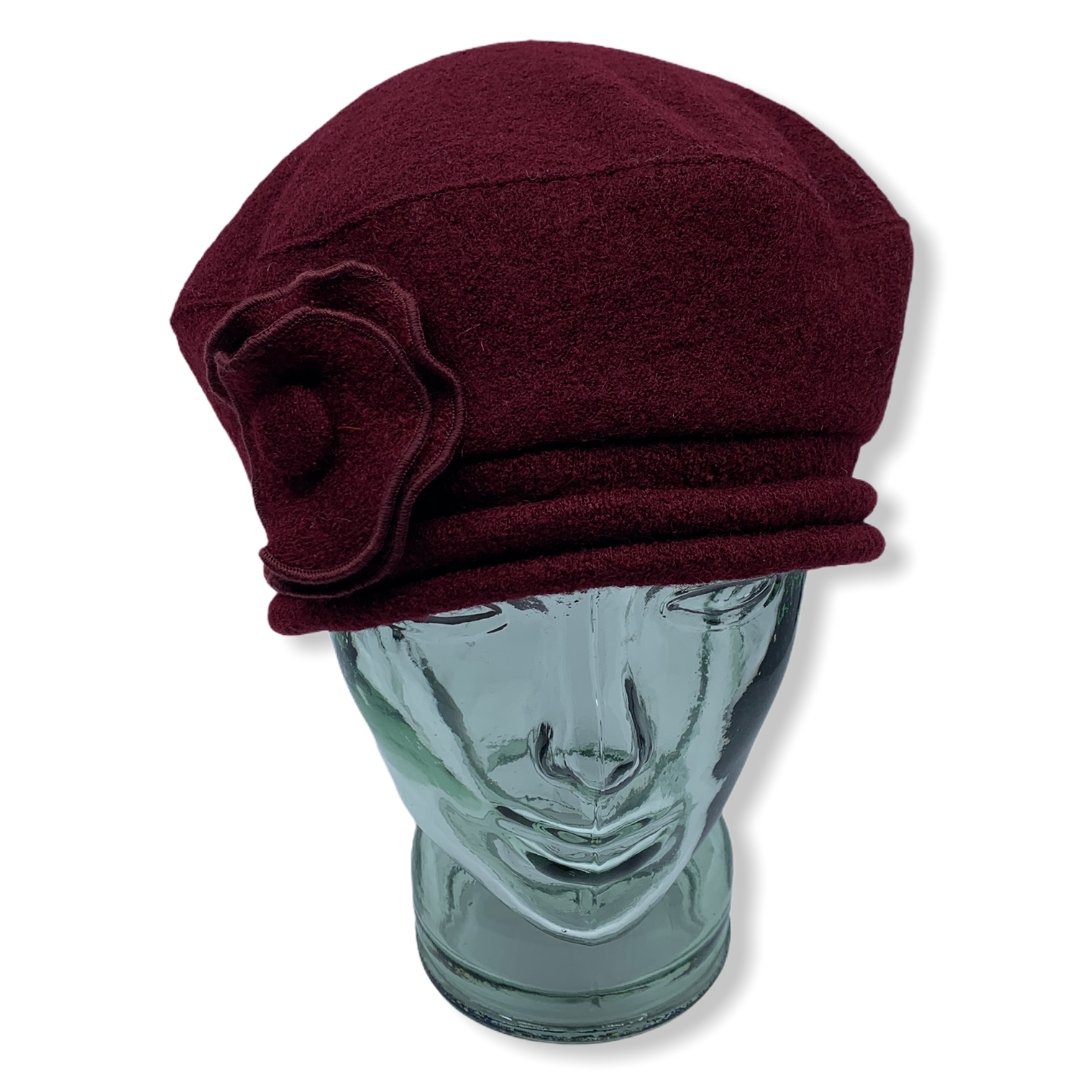 Burgundy Winter Beret | Flower | Women | Hats | Made in Canada | Montreal | Genevieve Dostaler
