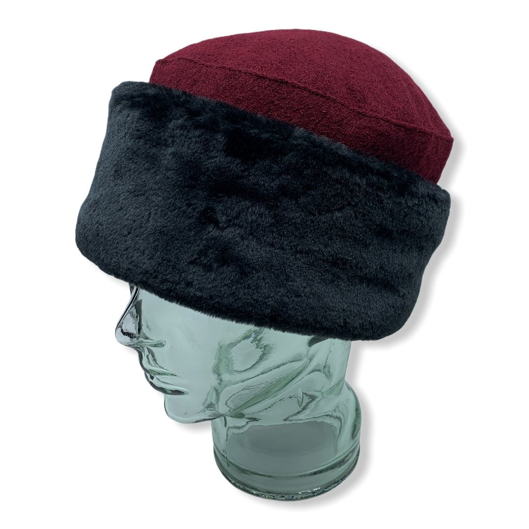 Burgundy Russian Toque | Fake Fur | Boiled Wool | Hats | Made in Canada | Montreal | Genevieve Dostaler